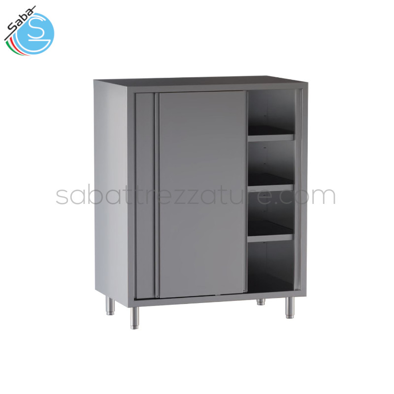 OFFERTA: Armadio in acciaio inox 18/10 AISI 304 con porte scorrevoli e nr. 3 ripiani intermedi - Dimensioni esterne: cm L100xP70x180H - Peso: Kg 139