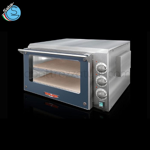 Forno elettrico meccanico 2 pietre refrattarie, 3 termostati, capienza 2 pizze - Dim. camera (LxPxH) 420 x 420 x 93 (x2) mm - Dim. esterne (LxPxH) 610 x 620 x 395 mm - Potenza 3 kW - Voltaggio 220/240V 1 50/60Hz - Assorbimento 13,5 A