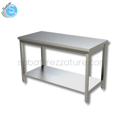 Tavolo inox su gambe con piano di fondo 200x80x85H cm