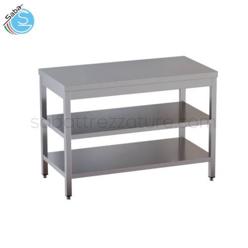 Tavolo su gambe in acciaio INOX AISI 304 con 2 ripiani - Dimensioni: 200 x 80 x 85H cm