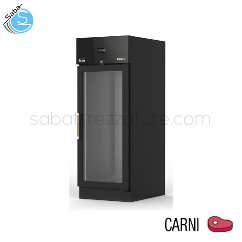 Armadio di stagionatura e maturazione carni CSACG1VA AROMA FRIULINOX - PORTA A VETRO - Dim. mm L 780 x P 900 x H 2090 - Temp. °C -2/+5 - Pot. refrig. W 658 - Pot. assorb. W / A 750 / 4,5 - Cap. Lt 510 - Alim. V / ~ / Hz 220-240/1N~/50 - Peso Kg 195