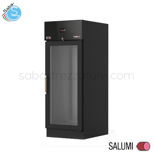 Armadio di stagionatura e maturazione salumi CSASG1VA AROMA FRIULINOX - PORTA A VETRO - Dim. mm L780xP900xH2090 - Temp. °C -2/+30 - Pot. refrig. W 658 - Pot. assorb. W / A 750 / 4,5 - Cap. Lt 510 - Alim. V / ~ / Hz 220-240/1N~/50 - Peso Kg 195