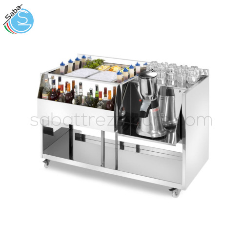 Workstation per cocktail in acciaio inox Aisi 304 18/10 - Dimensioni 125x70x83H cm