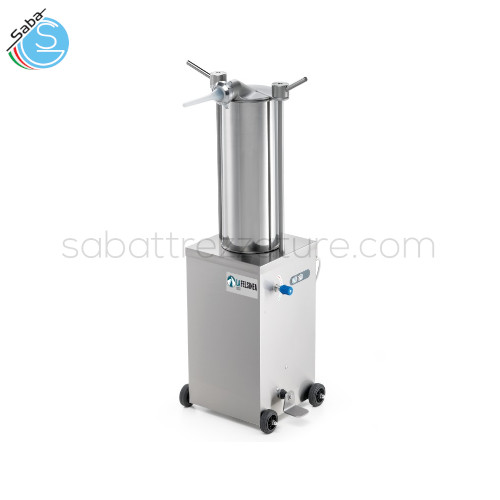 Insaccatrice verticale - Alimentazione Trifase - Potenza Watt 560 - Hp 0,75 - Capacità cilindro lt 15 - Corsa pistone mm 430 - Imbuti in dotazione mm 10-18-25 - Peso netto kg 53