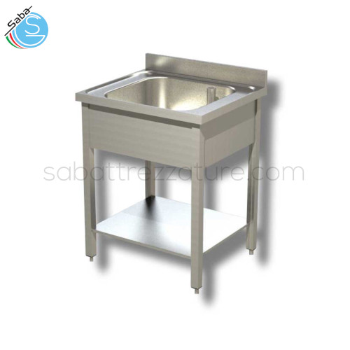 Lavatoio su gambe e ripiano 60x70x85H cm - Interamente in Acciaio Inox AISI 304 - Dimensioni vasca 40x50x30H cm - Peso 67 kg