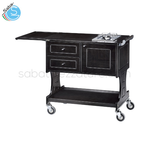 Carrello Flambè - Colore carbon - Dimensione macchina (cm) 107/145 x 58 x 91(h) - Piastre / fuochi 1 piastra - 1 fuoco - Carico massimo (kg) 35 - Peso netto (kg) 54