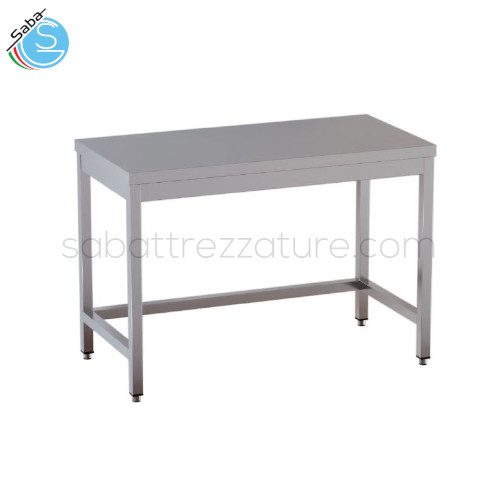 Tavolo su gambe con telaio - Dimensioni 90x70x85 cm - Interamente in Acciaio Inox AISI 304 - Piano di lavoro tamburato e insonorizzato - Peso 22 kg