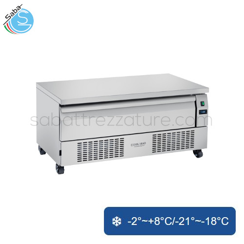 Cassettiera refrigerata singola doppia temperatura (N.3 Vaschette GN1/1) - Dim. 1230 x 700 x 605(H) mm - Capacità 116 L - Consumo 2.6/6.8 Kw / 24h - Peso netto 95 Kg - Rum. 42 dB(A) - Potenza Nominale 345 W - Temp. -2°~+8°C/-21°~-18°C