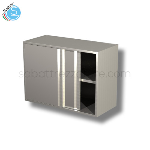 Pensile in acciaio INOX AISI 304 con finitura Scotch Brite 18/10 con porte scorrevoli e 1 ripiano - Dimensioni 100x40x65H cm - Peso 26 kg