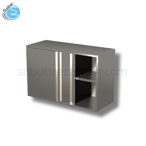 Pensile in acciaio INOX AISI 304 con finitura Scotch Brite 18/10 con porte scorrevoli e sgocciolatoio - Dimensioni 100x40x65H cm - Peso 25 kg