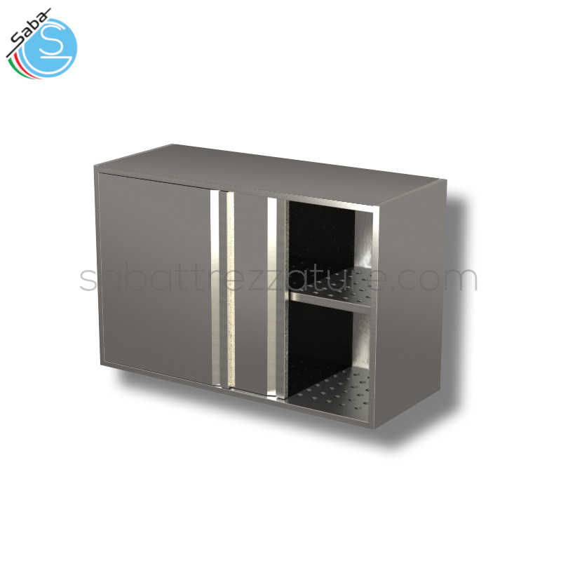 OFFERTA: Pensile in acciaio INOX AISI 304 con finitura Scotch Brite 18/10 con porte scorrevoli e sgocciolatoio - Dimensioni 110x40x65H cm - Peso 27 kg