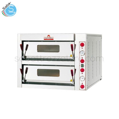 Forno per pizza TEKNO T2C/I PCE ITALFORNI - Dim. int. (cm) 15+15H x 70L x 105P cm - Dim. est. (cm) 70H x 94L x 138P cm - Peso Kg 190 - Alim. Trifase - Temp. °C 0/450 - N° Pizze 6 + 6 Pizze Ø 35 cm / 2 + 2 Teglie 60x40 cm