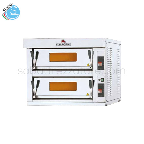 Forno per pizza TEKNO T2C/I PCD ITALFORNI - Dim. int. (cm) 15+15H x 70L x 105P cm - Dim. est. (cm) 70H x 94L x 138P cm - Peso Kg 190 - Alim. Trifase - Temp. °C 0/450 - N° Pizze 6 + 6 Pizze Ø 35 cm / 2 + 2 Teglie 60x40 cm