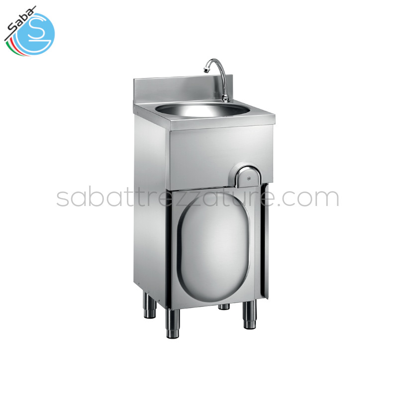 OFFERTA: Lavamani in acciaio inox su mobile con porta a battente e comando a ginocchio - Dimensioni cm 40 x 40 x 85h - Peso netto Kg 16