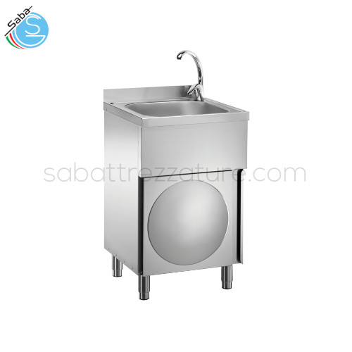 Lavamani e utensili su mobile in acciaio inox, porta battente, miscelatore acqua calda/fredda vasca da 40x40x25(h) cm - Dimensioni (cm) 50 x 50 x 85(h) - Peso netto (Kg) 22