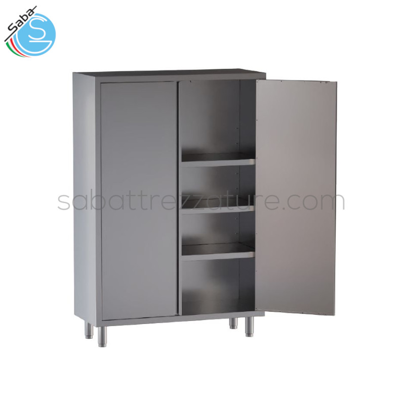 OFFERTA: Armadio in acciaio inox 18/10 AISI 304 di riposto chiuso con porte battenti e n.3 ripiani intermedi - Dimensioni esterne: cm 120x70x180H - Peso: Kg 98