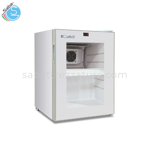 Frigo bibite sopra banco statico con agitatore CL 20 FL WHT - Temp.: 0°C/+10°C - Termometro digitale - Regolatore temperatura meccanico - Luce Led su 3 lati - Dim. est.: cm 33x39.6x47.2H - Capacità: 20 lt - Peso: 15 Kg - Alim. monofase