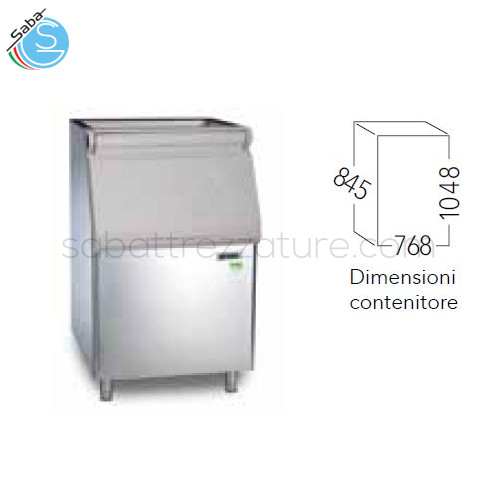 Contenitore R 150 per fabbricatore di ghiaccio SIMAG - Capacità contenitore kg: 181 - Dimensioni mm: 768x845x1048H - Peso kg: 56