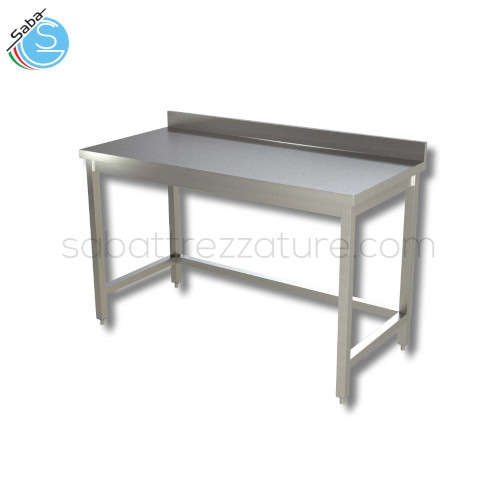 Tavolo inox su gambe con telaio e alzatina - Dimensioni 170x80x8H5 cm - Interamente in Acciaio Inox AISI 304 - Piano di lavoro tamburato e insonorizzato - Peso 70 kg