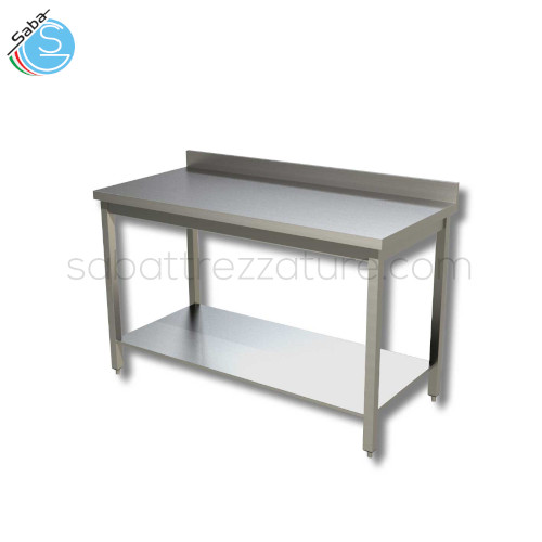 Tavolo inox su gambe con piano di fondo e alzatina 70x70x85H cm - Peso netto: 23 kg