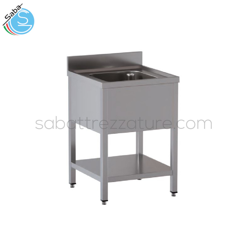 OFFERTA: Lavatoio in acciaio INOX AISI 304 con finitura Scotch Brite 18/10 su gambe - Dimensioni lavello: 60x70x85H cm - Dimensione vasca: 40x50x30H cm - 1 Ripiano - Peso: 27 Kg