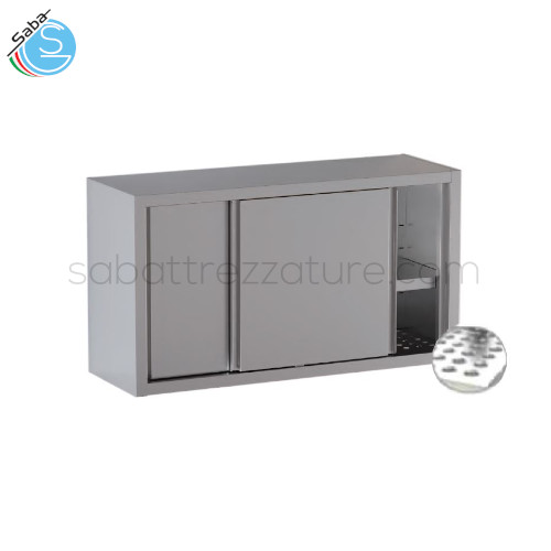 Pensile in acciaio INOX AISI 304 con finitura Scotch Brite 18/10 con porte scorrevoli e sgocciolatoio - Dimensioni 180x40x65H cm - Peso 43 kg