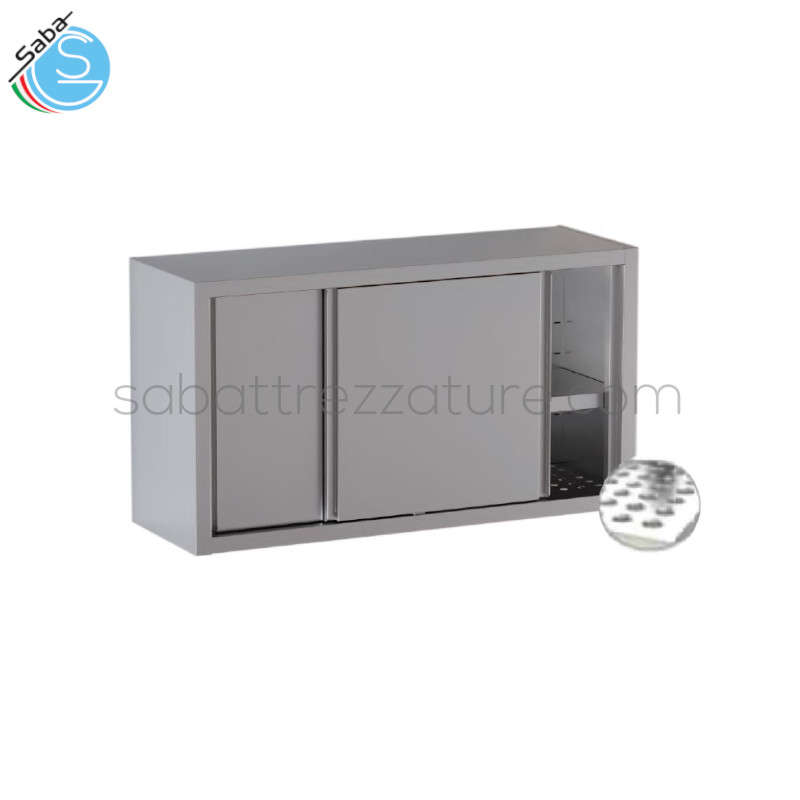 OFFERTA: Pensile in acciaio INOX AISI 304 con finitura Scotch Brite 18/10 con porte scorrevoli e sgocciolatoio - Dimensioni 180x40x65H cm - Peso 43 kg