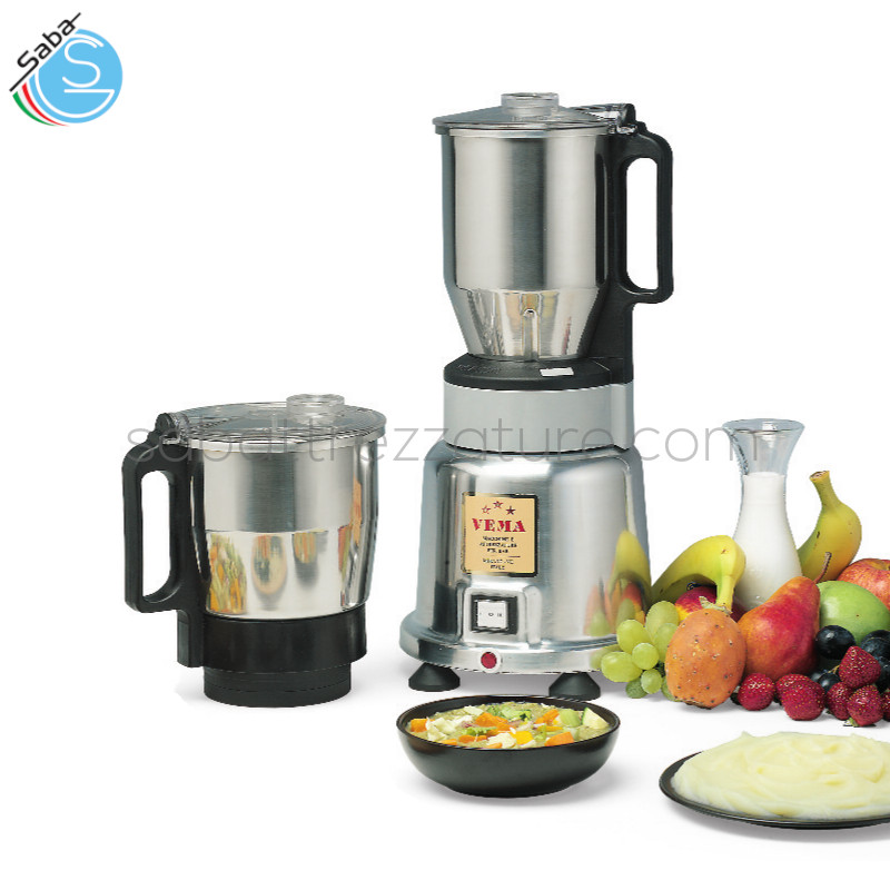 OFFERTA: FRULLACUTTER con 2 bicchieri inox intercambiabili - Corpo in alluminio lucido - Interrutore a 2 velocità + impulso - Alimentazione monofase - Potenza 550W - Dimensioni cm. Ø 22 x 45h - Peso kg. 8 - VEMA FC 2084
