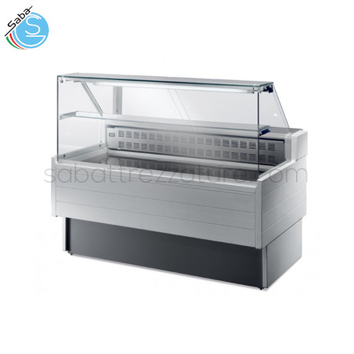 Espositore refrigerato KIBUK 100 Vetri Dritti Con Gruppo incorporato - Piano lavoro e espositivo in acciaio inox - Riserva refrig. a 1 sportello - Temp. di esercizio +2°C / +5°C - Dimensioni L106 x P89 X H124,5 cm - Alimentazione Monofase