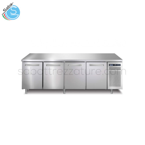 Tavolo refrigerato 4 porte GN1/1 SPRINGPLUS704TN AFINOX - Piano dritto - Range temperatura -2/+7 °C - Classe Energetica A - Consumo energetico Annuo (kWh/annum) 618 - Gas R290 - Dimensioni Esterne (mm) LxPxH 2182x700x850 - Peso Netto (Kg) 156