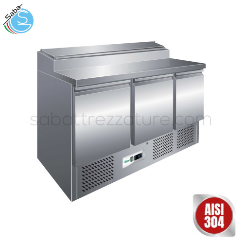 Saladette refrigerata in Acciaio Inox AISI 304 per insalate GN1/1 statica G-PS300 - Dimensioni esterne 1370 x 700 x 1010(h) mm - Temperatura di lavoro +2°C/+8°C - Capacità n.8 x GN1/6 392 L - Assorbimento (W) 230 - Tensione 220-240V / 50Hz