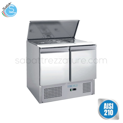 Saladette refrigerata in Acciaio Inox AISI 210 per insalate GN1/1 statica G-S900-FC - Dimensioni esterne 900 x 700 x 850(h) mm - Temperatura di lavoro +2°C/+8°C - Capacità 2x GN1/1 + 3x GN1/6 240 L - Assorbimento (W) 235 - Tensione 220-240V / 50Hz