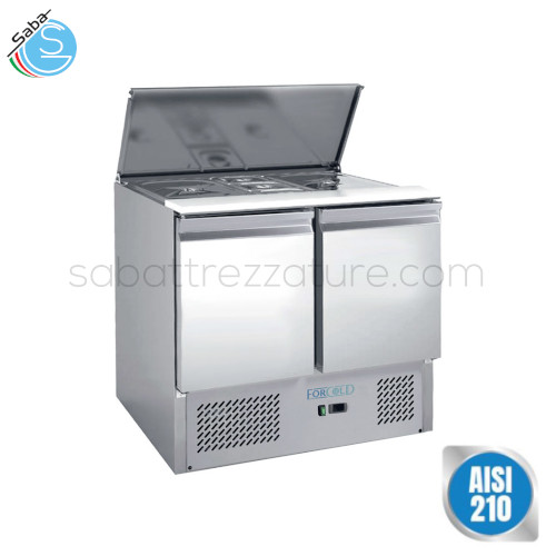 Saladette refrigerata in Acciaio Inox AISI 210 per insalate GN1/1 statica G-S902-FC - Dimensioni esterne 1045 x 700 x 850(h) mm - Temperatura di lavoro +2°C/+8°C - Capacità n.3 x GN1/1 275 L - Assorbimento (W) 235 - Tensione 220-240V / 50Hz