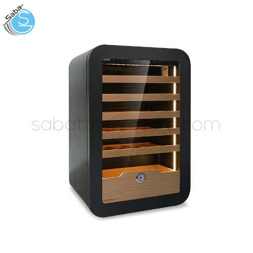 Frigo vini ventilato +2 °C / +20 °C VINARIUS 40 BLK - Dim. est. LxPxH 540x550x830 mm - Capac. 36 bott. da 75 cl - Mensole in legno ad estrazione a carrello N.5 mm 435x430 / N.1 cassetto mm 390x280x150 - Peso Kg 43,5 - Alim. Monofase - Assorb. W 75