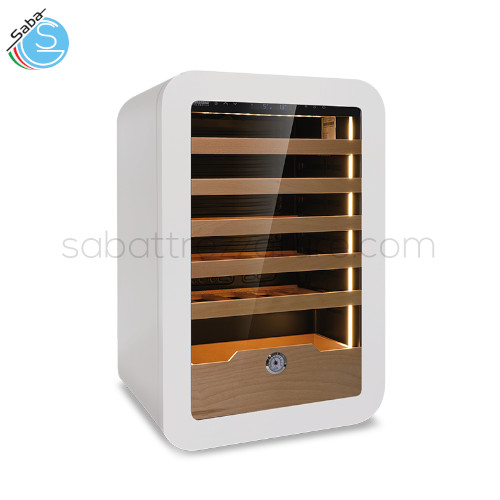 Frigo vini ventilato +2 °C / +20 °C VINARIUS 40 WHT - Dim. est. LxPxH 540x550x830 mm - Capac. 36 bott. da 75 cl - Mensole in legno ad estrazione a carrello N.5 mm 435x430 / N.1 cassetto mm 390x280x150 - Peso Kg 43,5 - Alim. Monofase - Assorb. W 75