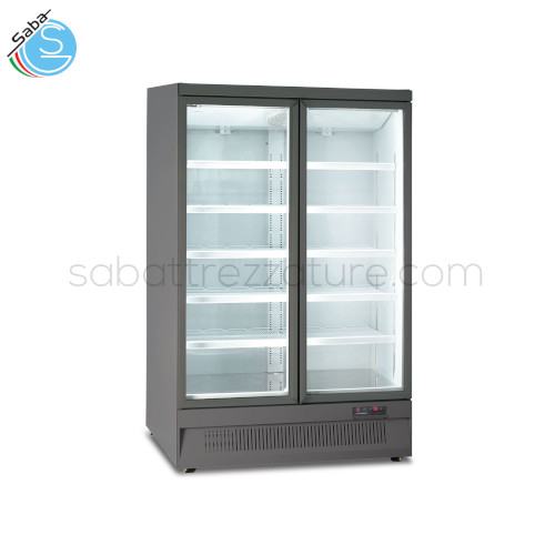 Armadio murale doppia porta no frost -22 °C / -18 °C MR 126 BT2 GRY - Dim. Est. mm 1253 x 760 x 1997 - Lt. 780 - Illum. 3 Led verticali + 2 Led orizzontali - Mensole (LxP) N° 10 mm 551 x 473 - Kg 240 - Alimentazione Monofase