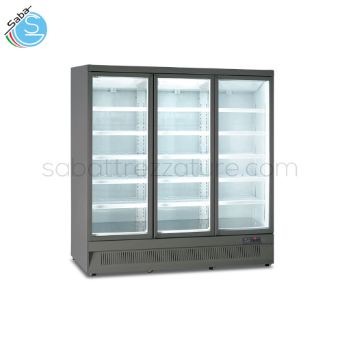 Armadio murale tre porte ventilato 0 °C / +10 °C MR 188 TN3 GRY - Dim. Est. mm 1880 x 710 x 1997 - Lt. 1345 - Illum. 3 Led vert. + 3 Led oriz. - Mensole N° 10 mm 566 x 488 laterale + N° 5 mm 624 x 488 centro - Kg 207,5 - Alim. Monofase