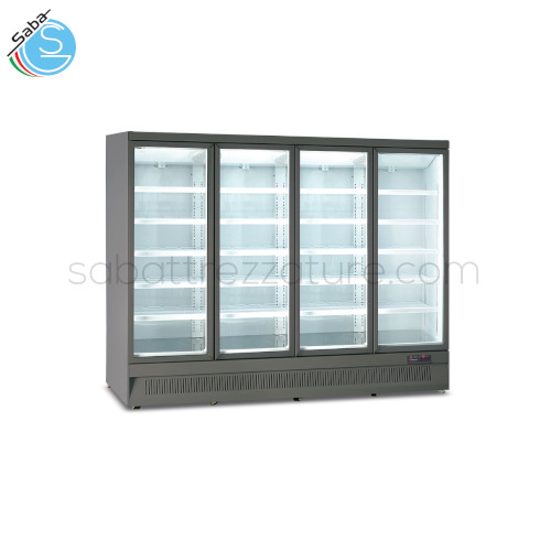 Armadio murale quattro porte ventilato 0 °C / +10 °C MR 250 TN4 GRY - Dim. Est. mm 2508 x 710 x 1997 - Lt. 1817 - Illum. 4 Led vert. + 4 Led oriz. - Mensole N° 10 mm 566 x 488 laterale + N° 10 mm 624 x 488 centro - Kg 360 - Alim. Monofase