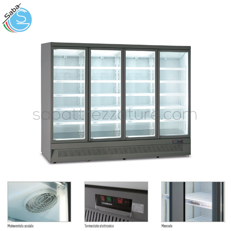 OFFERTA: Armadio murale quattro porte ventilato 0 °C / +10 °C MR 250 TN4 GRY - Dim. Est. mm 2508 x 710 x 1997 - Lt. 1817 - Illum. 4 Led vert. + 4 Led oriz. - Mensole N° 10 mm 566 x 488 laterale + N° 10 mm 624 x 488 centro - Kg 360 - Alim. Monofase