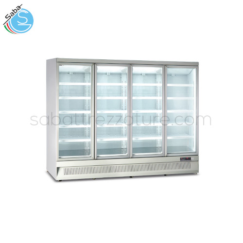 Armadio murale quattro porte ventilato 0 °C / +10 °C MR 250 TN4 WHT - Dim. Est. mm 2508 x 710 x 1997 - Lt. 1817 - Illum. 4 Led vert. + 4 Led oriz. - Mensole N° 10 mm 566 x 488 laterale + N° 10 mm 624 x 488 centro - Kg 360 - Alim. Monofase