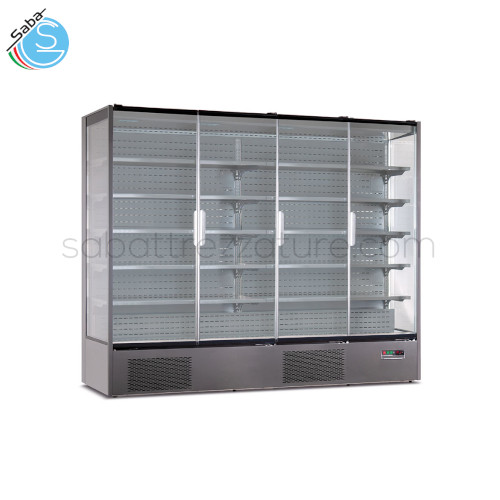 Armadio murale 3 lati vetro, quattro porte ventilato, 1 °C / +10 °C, VISION 250 - Dim. Est. mm 2560 x 740 x 2010 - Volume Netto Lt. 1529 - Illum. Led - Mensole (LxP) N° 10 mm 1248 x 450 - Peso Netto Kg 440 - Alimentazione Monofase