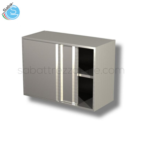 Pensile in acciaio INOX AISI 304 con finitura Scotch Brite 18/10 con porte scorrevoli e 1 ripiano - Dimensioni 150x40x65H cm - Peso 36 kg