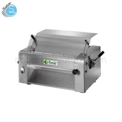 Sfogliatrice stendipizza SI320M FIMAR - Potenza Kw 0,37 kW (0,5 HP) - Alimentazione 230V/1N/50Hz - Lunghezza rulli mm 320 - Dimensioni macchina 580 x 480 x 400(h) mm - Peso netto kg 52