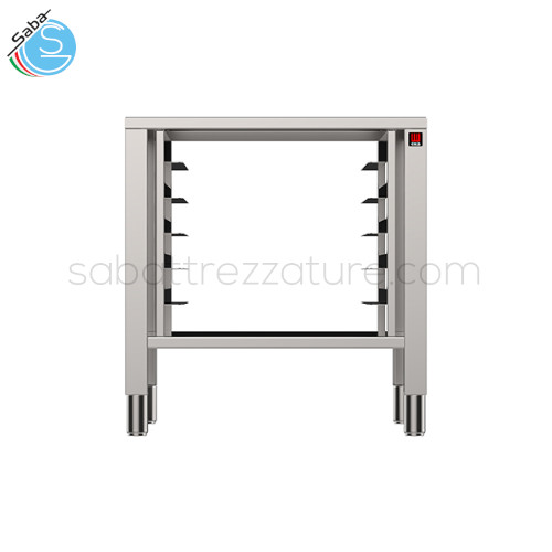 Supporto in acciaio inox a giorno con porta teglie - Dimensioni teglie 1/1 GN - Dimensioni (LxPxA mm) 730 X 600 X 770 mm - Peso 29 kg