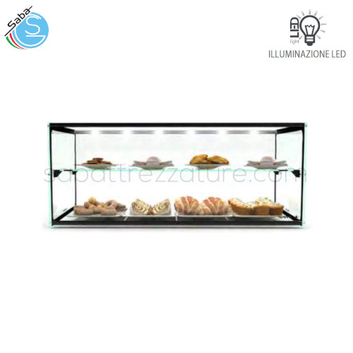 Vetrinetta neutra con vetri squadrati mm 920x330x315h - 2 Piani espositivi - Illuminazione a led - Dimensioni ripiano: 900 x 200 mm - Materiale: cristallo temperato - Peso: 16 Kg