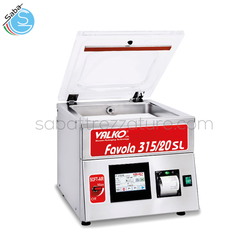 OFFERTA: Confezionatrice sottovuoto a campana da banco FAVOLA 315/20 SL VALKO - Dim. (mm) 392x510xH345 cm - Camera (mm) 322x365xH160 - Altezza vasca (mm) 80 - Altezza coperchio (mm) 80 - Numero barre saldanti 1 - Barra saldante (mm) 315