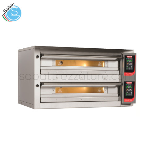 FORNO PER PIZZA CITIZEN E 9+9/MC TOUCH - Dim. est. 142x141x78 cm - Dim. int. 105x105x16 cm - Temp. max 400 °C - Nr piz. Ø 33 cm : 9+9 | 4+4 tegl. 40x60 - Peso 315 kg - Pot. MAX kW 11,2+11,2 - Pot. MED. kW 5,7+5,7 - Trifase