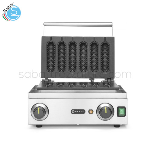 Macchina per Waffle da passeggio, HENDI, 230V/1550W, 390x378x(H)229mm - Materiali: Fusione di alluminio, Acciaio inox 18/0 - Unità del timer: Minuti - Timer: 15 - Gamma di temp. da °C 50 - Gamma di temp. a °C 220 - Peso netto kg 9.36