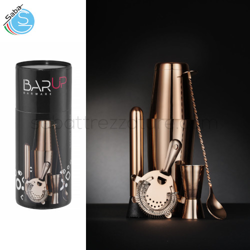 Kit Barman per cocktail Rame Hendi BarUp 596623 : Agitatore Boston Tin-on-Tin + Jigger + Filtro Hawthorne + Pestello + Cucchiaio bartendering.
