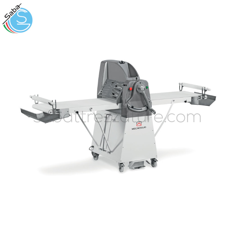 OFFERTA: Sfogliatrice manuale da pavimento ST500P-70 MECNOSUD - Lunghezza tavoli 700 mm - Lunghezza cilindri 500 mm - Diametro cilindri 60 mm - Apertura cilindri 0-36 mm - Velocità tappeto uscita 10-60 m/min - Potenza 0,55 kw - Trifase - Peso 190 kg